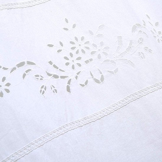 Linnen katoen borduurwerk keuken gordijn, cafe gordijn, eetkamer gordijn met gehaakte tassel rand (wit 70x150cm set van 2)