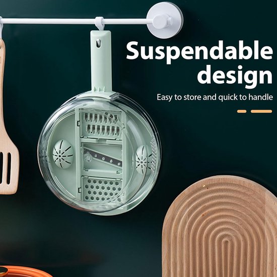 6-in-1 groentesnijder, uiensnijder, groenteschaaf, fruitsnijder, groentesnijder, handmatig, bloksnijder met 6 verwisselbare messen voor wortel, komkommer, aardappel, pompoen, courgette