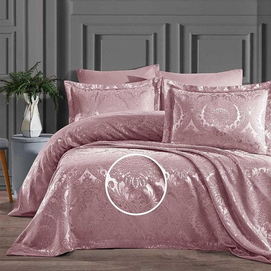 Sprei 240 x 260 cm en 50 x 70 cm, 2 kussenlussen, dekbed, spreien, jacquard chenille stof, woonken, zacht en modern, roze