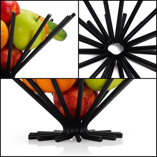 Belle Vous Zwart Ijzeren Fruitschaal - Grote Decoratieve Keuken Kom Standaard voor Appels, Bananen, Sinaasappels en Brood - Houder voor Keukenblad Opslag en Tafeldecoratie