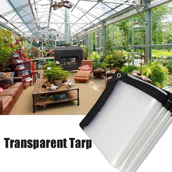 Transparent Tarpaulin with Eyelets, Outdoor PVC Divider Curtains, Tarpaulin Curtains for Gazebos, Pergola, Balconies, Gardens, 0.5 mm Clear Side Panels Weatherproof Tarpaulin (Colour: Clear, Size: 3 x 4 m/9.84 x 13 ft)