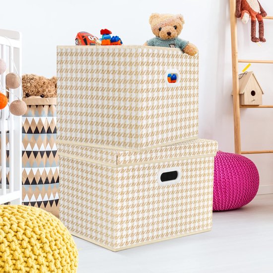 Opvouwbare opbergdozen met deksel, groot, opbergdozen met deksel, stoffen opbergdozen voor kasten, speelgoed, organisatie van huis en kantoor, 3-delig, beige