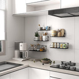 Set van 5 wandplanken, zwevende planken met zwarte metalen staven en zwarte houten plank, rustieke plankenwand voor keuken, badkamer, slaapkamer, woonkamer en kantoor (M-vormig)