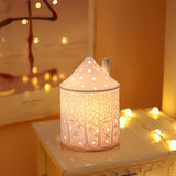 Theelicht kaarsenhouder kaarsenhouder, lichthuis theelichthuis klein huis keramische kaarsenhouder kaars hartstuk decoraties voor woonkamer slaapkamer bruiloft housewarming party (bos)