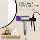 Föhnhouder Muur zonder boren, 2 in 1 Föhn- en Stijltanghouder voor Badkamer, RVS Föhnhouder voor Hotelbadkamer Slaapkamer, Wandhouder voor Föhn (Zwart)