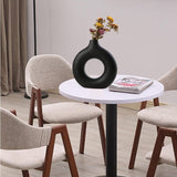 Vaas voor pampasgras, keramische vaas, mat zwart, decoratie, moderne droogbloemen, bloemenvaas, donutvaas, hol design, voor tafeldecoratie thuis, kantoor, decoratie, L+M