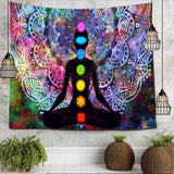 Mandala wandtapijt, kleurrijk mandala wandtapijt, zeven chakra wandtapijt, kleurrijk wandtapijt, met installatiekit, voor slaapkamer, woonkamer, slaapzaal, studio kamerdecoratie