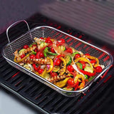 Roestvrijstalen grillmand, multifunctioneel grillrooster, bakmand voor friet, grillen (30 x 22 x 5 cm)