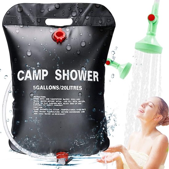Campingdouche, zonnedouche, mobiele zonnedouche, campingdoucheset, outdoor tuindouche voor kinderen, warm water, draagbare waterzak op zonne-energie voor tuin, reisdouche met douchekop en tas