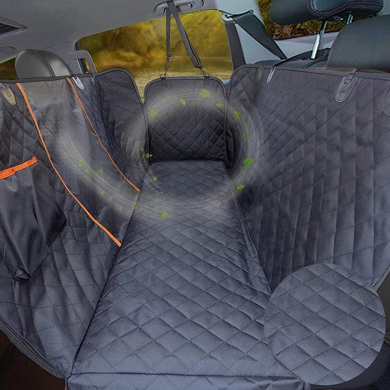 Hondendeken, autoachterbank, hondenautodeken met kijkvenster en zijbescherming, waterdicht, krasbestendig, hondendeken voor auto, achterbank, autodeken, achterbank voor auto, auto, bestelwagen, SUV, zwart