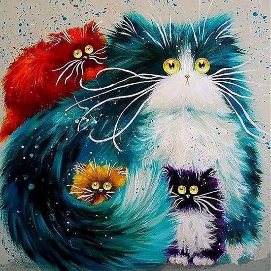 Schilderen op nummer, voor volwassenen en kinderen, inclusief penseel en acrylverf, 40 x 50 cm, dieren, katten
