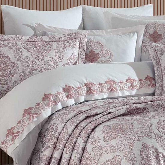 Beddengoedset, sprei 220 x 240 cm en 2 kussenslopen van 50 x 70 cm, sprei, sprei, jacquard, geweven woondeken, zacht en modern, roze