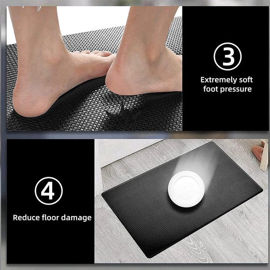Keukenvliesmatten, set keukenvliesmatten, wasbaar, antislip, loper, stofdichtheid voetmat (2 stuks, zwart, 44 x 75 cm + 44 x 150 cm)