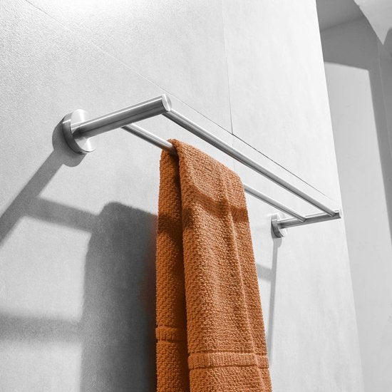 Badkamerhanddoekhouder, 40 cm, dubbele arm, geborsteld nikkel, handdoekring, roestvrij staal, voor wandbevestiging