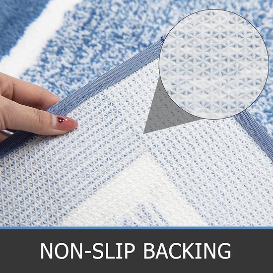 Zachte badkamertapijtset, 3-delig, microvezel absorberende badmatten en toiletmat, pluizige badmat, antislip wasbare toiletmat met uitsparing, blauw