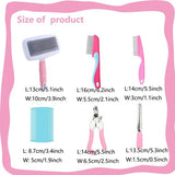 Verzorgingsborstel voor konijnen, kleine huisdierharen, borstelset, massageborstel, haas nagelknipper, kleine huisdierverzorgingsset voor katten, puppy's, konijnen, hamsters (roos)