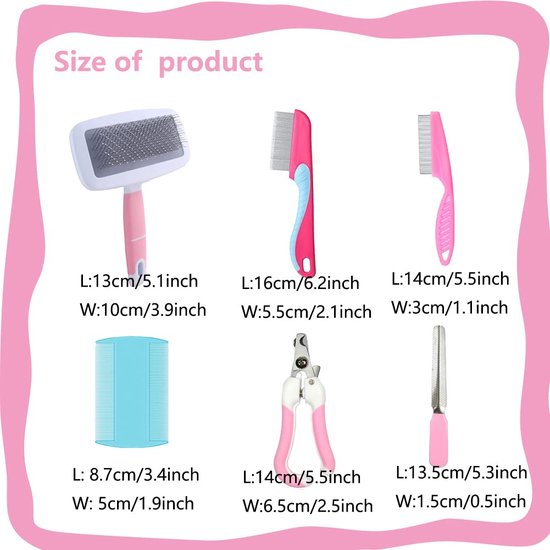 Verzorgingsborstel voor konijnen, kleine huisdierharen, borstelset, massageborstel, haas nagelknipper, kleine huisdierverzorgingsset voor katten, puppy's, konijnen, hamsters (roos)