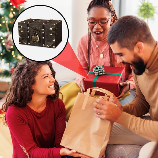 Vintage houten schatkist, houten opbergdoos, houten schatkist met cijferslot, schatkist van hout met deksel, voor bewaren en decoreren, grijs (18 x 11 x 10 cm)