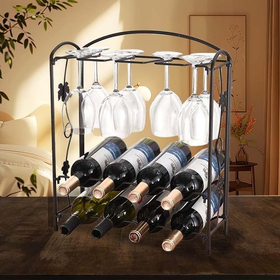 Weinregal aus schwarzem Metall, Aufbewahrung für Ihre Lieblingsweine,Flaschenregal für 8 Flaschen,Perfekt für die Hausbar und Familientreffen