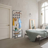 Gaderobe kapstok met haken, robuuste metalen kledingstandaard, kapstok met bank, multifunctioneel kledingrek voor de slaapkamer, kapstok met schoenenrek