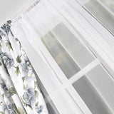 Gordijnset met trekkoord, 400 x 160 cm, voile, woonkamer, slaapkamer, kinderkamer, decoratieve raamgordijnen, set met gordijnen, vitrage, plooiband, lichtgrijs bloemen