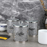 Set van 3 verpletterde diamanten potten met deksels voor suiker koffie thee - glazen containers voor keuken glas modern decor toonbankdecoratie