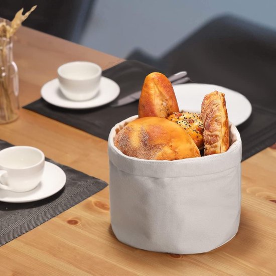 Broodmand, stof, broodmand met deksel en trekkoord, broodzak, 20 cm, modern, katoen, lichtgrijs, broodtrommel, broodzak, broodjeszak, stofdicht