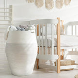 Wasmand, grote opbergmand, gevlochten katoenen touw voor knuffelige kleding in de bijkeuken, 65 cm hoog, wit met zwarte naad