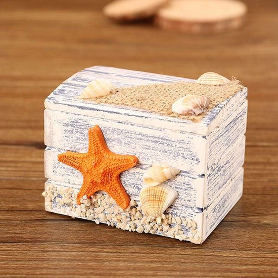 Houten kist maritiem decoratieve houten sieradendoos kindersieradendoos meisjes sieradendoos opbergdoos voor bruiloft sieraden (zeester)