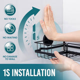 Corner Shower Caddy Suction Cup Shower Shelf No Drilling Shower Corner Basket Suction Heavy Duty Max Hold 10 kg for Bathroom & Kitchen Corner Shower Rack Black in Iron