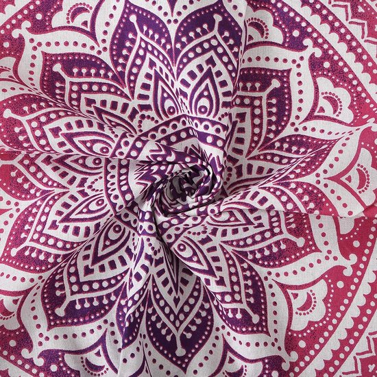 Indiase psychedelische Mandala Wandtapijt Roze Ombre, Boho Wandkleed Hippie, Indiase Wanddoek, Grote Katoenen Wandtapijten 210 x 220 cm.