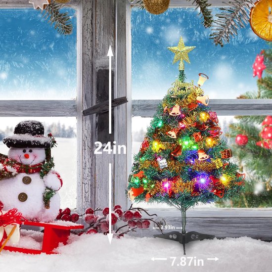 Kerstboom 60 cm, kunstkerstboom met ornamenten, kerstboom voor bureautafel kantoordecoratie (kerstboom)