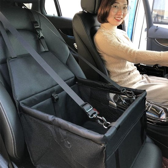 Hondenautostoel, hondenstoel auto met veiligheidsgordel, ademend, opvouwbaar, voor kleine honden, hondenautostoel voor achterbank, opvouwbaar, bescherming voor autostoelen, 40 x 34 x 25 cm