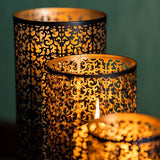 ZEYA XL lantaarn zwart goud metaal, 30 + 25 + 20 cm, set van 3, oosterse lantaarns, lantaarn ornament als aantrekkelijke decoratie woonkamer grote kandelaar, uniek cadeau voor Kerstmis