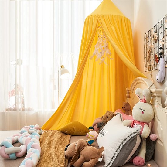 Baldakijn, bedhemel voor kinderen, babybed, bedgordijn, hangend, rond, prinses, insectennet, muggennet voor kinderkamer en speelkamer, decoratie (geel)