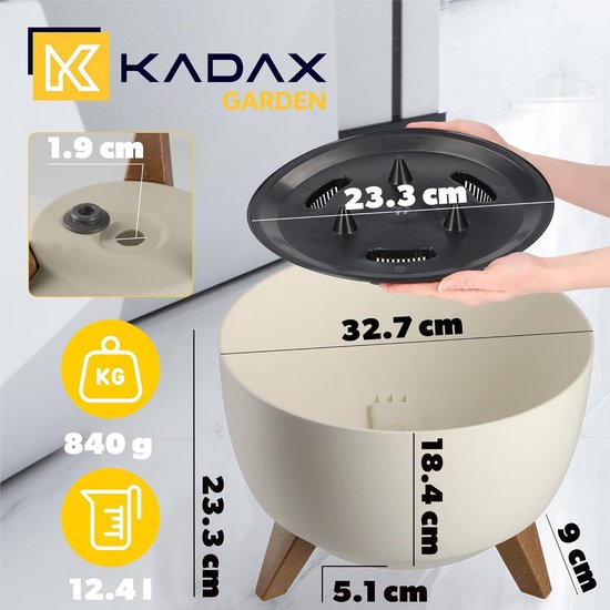 KADAX - Bloempot van kunststof met drie insteeksteunen - ronde bloembak, plantenschaal voor balkon, woonkamer - Diameter 33 cm, Crème