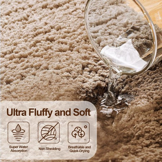 vloerkleed, 80 x 120 cm pluizig microvezel wasbaar badtapijt, badmat, antislip badkamertapijt voor badkamer, woonkamer (donkerbruin)