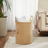 Gevlochten wasmand, speelgoedopberger, opbergmand met handvat, handgemaakt katoen (puur bruin, 38 cm (D) x 50 cm (H))