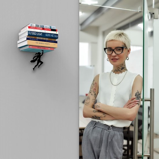 Decoratief zwevend rek, esthetische boekensteun, wandplank, muurdecoratie, boekenstandaard, rek van metaal, voor meisjes en vrouwen, wanddecoratie voor kamer, wanddecoratie, zwart boekenrek