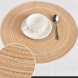 Set van 4 ronde gevlochten wasbare placemats 45 cm linnen geel