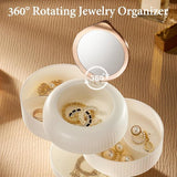 Sieradendoos, draaibaar sieradenopberger met spiegel, 4 niveaus, lichtbestendige sieradendoos voor ringen, oorbellen, armbanden, kettingen