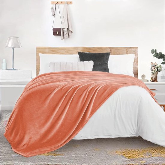 Knuffelige, donzige deken, 160 x 210 cm, XL fleece bank- en bankdekens, superzacht, als banksprei, oranje