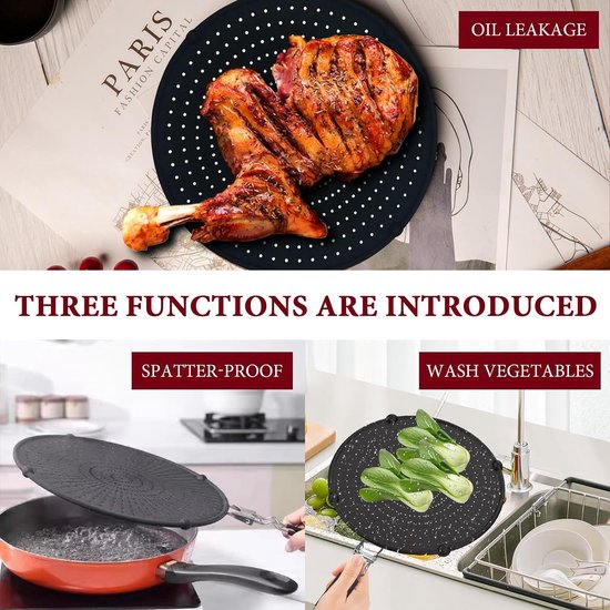 32 cm siliconen spatbescherming met inklapbare handgreep, multifunctionele spatbescherming voor pannen, universele pannen-afdekking/zeef overkookbeveiliging, spatbescherming voor pannen