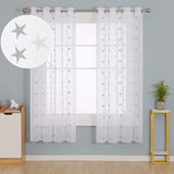 Vitrage van voile, met geborduurde motieven, sterren en stippen, 175x140