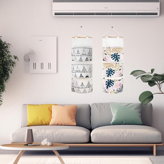 Wall Hanging Bags 3 Pieces Wall Hanging Storage Bag with 5 Pockets, Organiser for Children's Room, Waterproof Hanging Storage, Linen Coloured Hanging Bag Organiser, Suitable for Bathroom