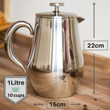 French Press koffiekan, onbreekbaar en houdt je koffie dankzij de dubbele hoes lang warm (1 liter)