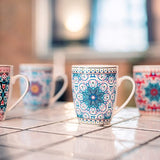 Premium koffiemokken set van 4 Oosterse design - grote Marokkaanse keramische koffiebeker ca. 300 ml - Afrikaanse boho theekopjes - koffiekopjes set - cadeau vrouwen (design 6 sterren)