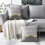 Set van 2 kussenslopen voor bank/auto/slaapkamer luxe moderne minimalistische gouden lederen stiksels, golvende streep decoratieve kussensloop 45 x 45 cm (zilver)