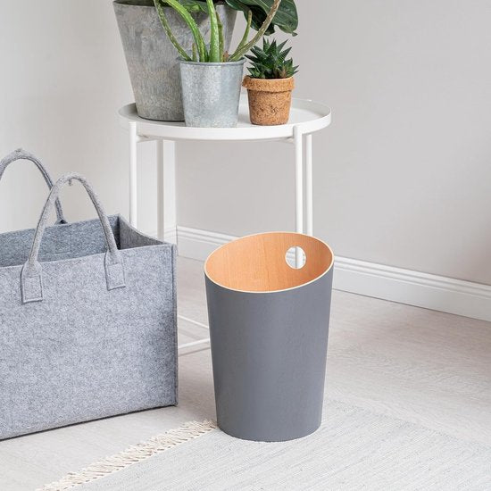 prullenbak 'Bennet', uniek design voor kantoor, slaapkamer, kinderkamer enz. | vuilnisemmer van echt houten Veneer | donkergrijs