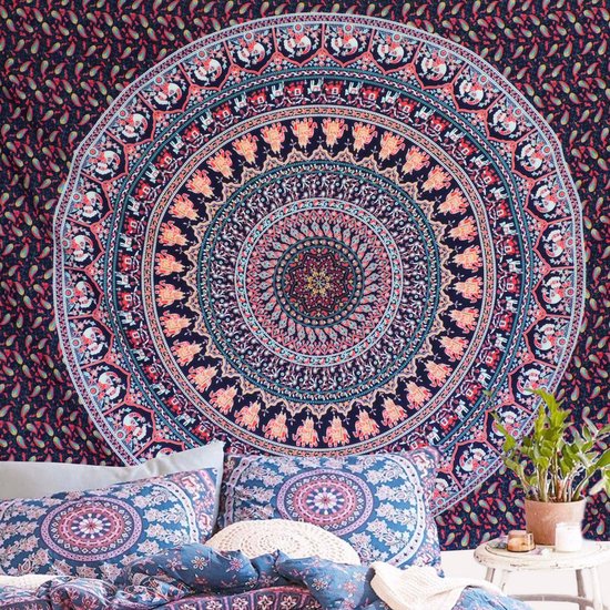 Mandala muurhangend Boheems Indiaas tapijt yoga hippie psychedelische decoratieve doek groot tafelkleed 210 x 150cm